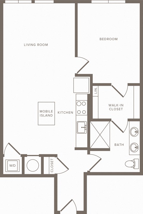 Floor plan for 1 bed, 1 bath, 819 sqft