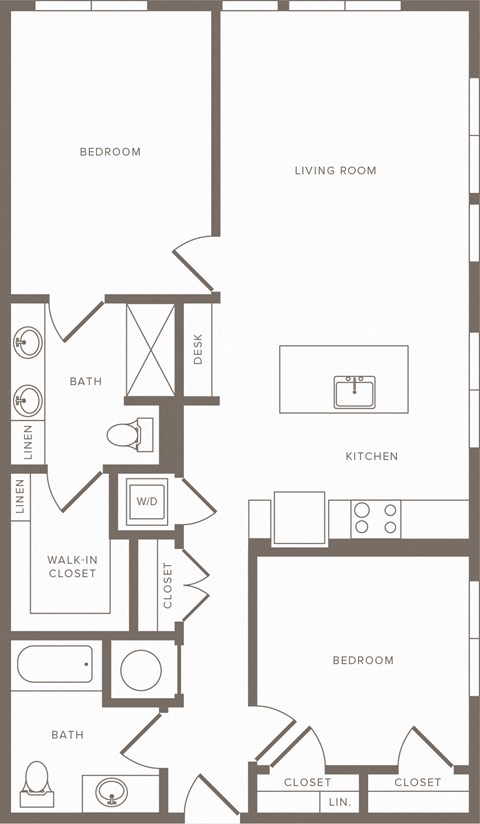 Floor plan for 2 beds, 2 baths, 1144 sqft