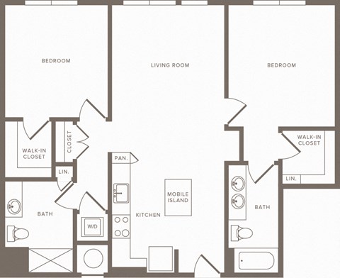 Floor plan for 2 beds, 2 baths, 1100 sqft