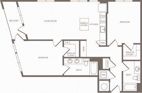 Floor plan for 2 beds, 2 baths, 1201 sqft