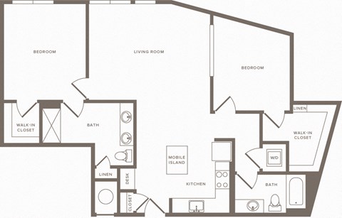Floor plan for 2 beds, 2 baths, 1189 sqft