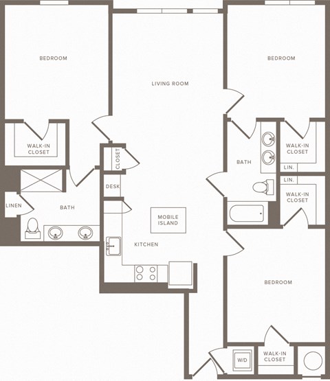 Floor plan for 3 beds, 2 baths, 1357 sqft