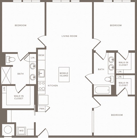 Floor plan for 3 beds, 2 baths, 1425 sqft
