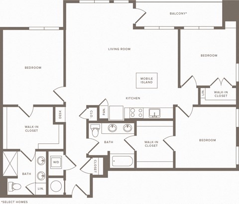 Floor plan for 3 beds, 2 baths, 1459 sqft