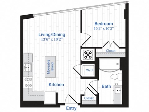 Floor plan for 1 bed, 1 bath, 575 sqft