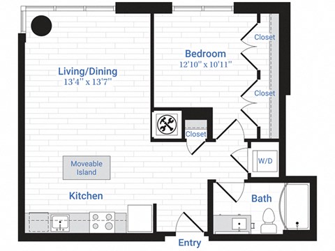Floor plan for 1 bed, 1 bath, 710 sqft