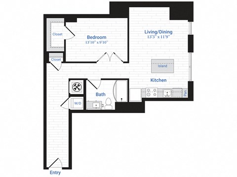 Floor plan for 1 bed, 1 bath, 820 sqft