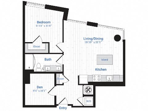 Floor plan for 1 bed, 1 bath, 863 sqft