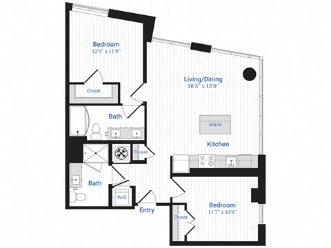 Floor plan for 2 beds, 2 baths, 1014 sqft