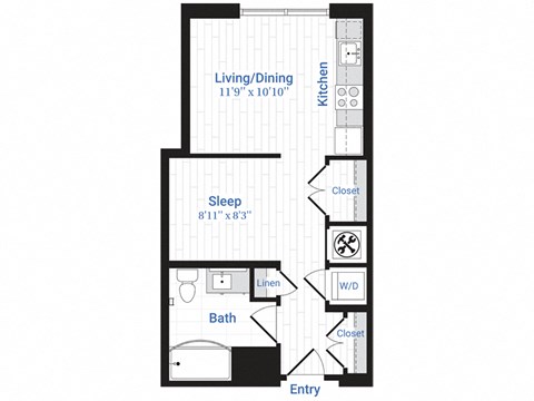Floor plan for studio, 1 bath, 468 sqft