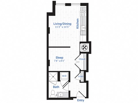 Floor plan for studio, 1 bath, 469 sqft