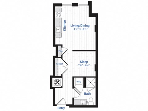 Floor plan for studio, 1 bath, 469 sqft