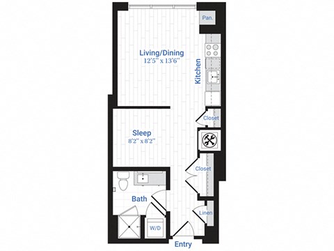 Floor plan for studio, 1 bath, 530 sqft