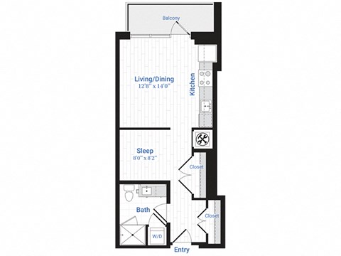Floor plan for studio, 1 bath, 541 sqft