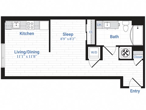 Floor plan for studio, 1 bath, 548 sqft