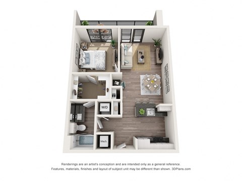 Floor plan for 1 bed, 1 bath, 768 sqft