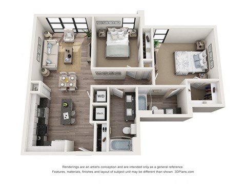 Floor plan for 2 beds, 2 baths, 1014 sqft