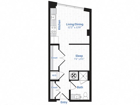 Floor plan for studio, 1 bath, 530 sqft