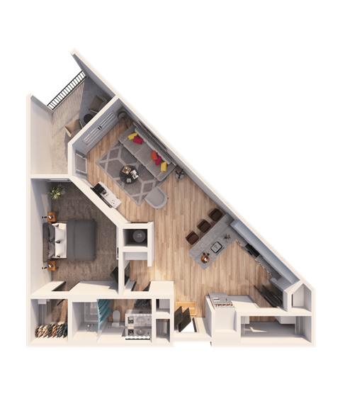 Floor plan for 1 bed, 1 bath, 800 sqft