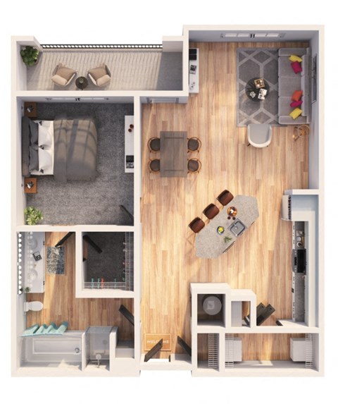 Floor plan for 1 bed, 1 bath, 815 sqft