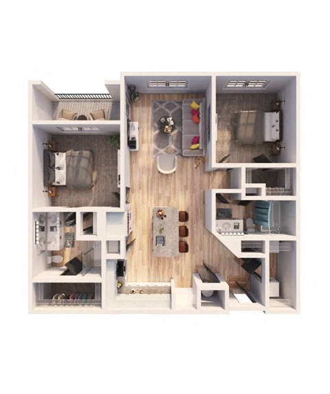 Floor plan for 2 beds, 2 baths, 1073 sqft