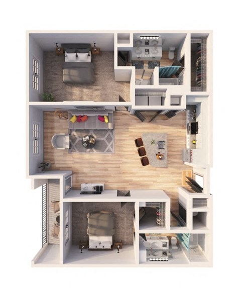 Floor plan for 2 beds, 2 baths, 1199 sqft
