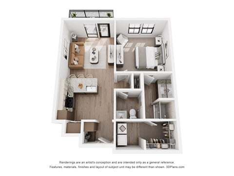 Floor plan for 1 bed, 1 bath, 726 sqft
