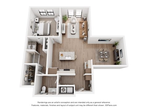 Floor plan for 1 bed, 1 bath, 1022 sqft
