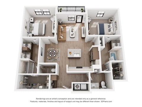 Floor plan for 2 beds, 2 baths, 1178 sqft