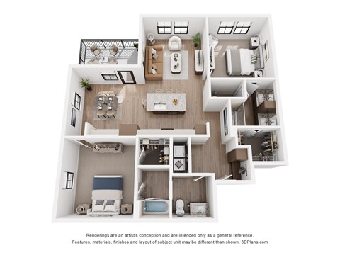 Floor plan for 2 beds, 2 baths, 1215 sqft