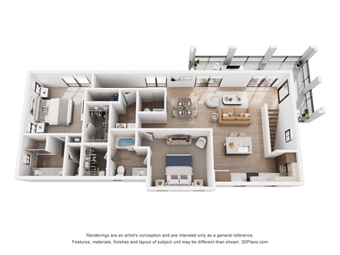 Floor plan for 2 beds, 2 baths, 1275 sqft