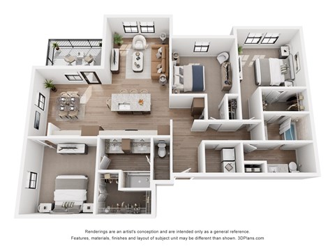 Floor plan for 3 beds, 2 baths, 1509 sqft
