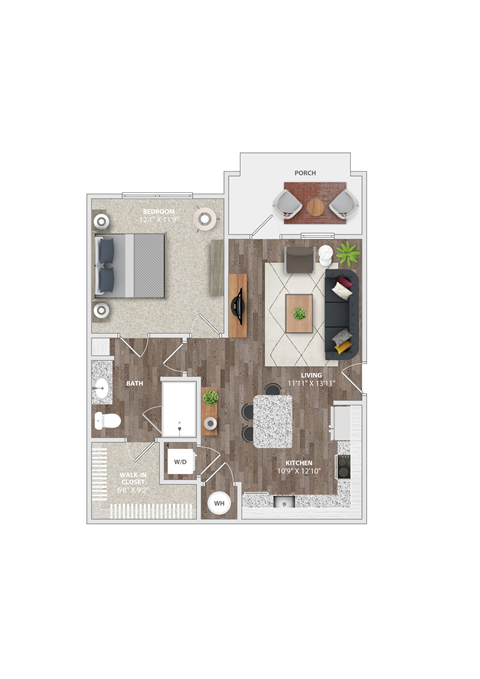 Floor plan for 1 bed, 1 bath, 681 sqft