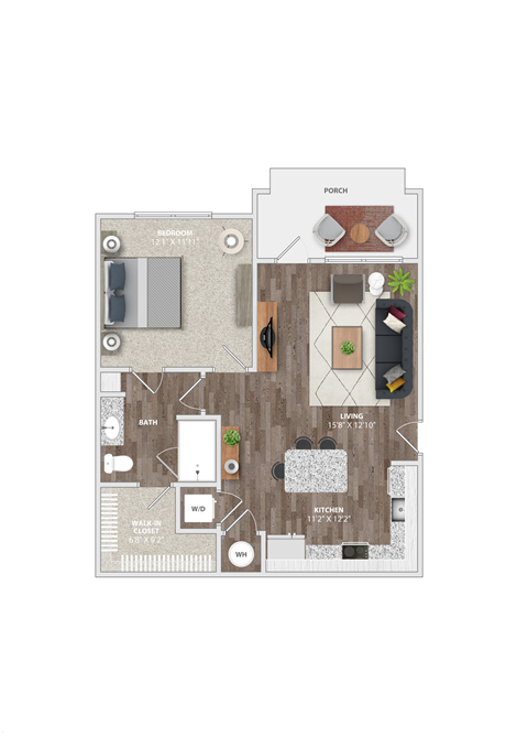 Floor plan for 1 bed, 1 bath, 715 sqft