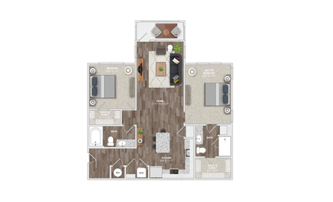 Floor plan for 2 beds, 2 baths, 1085 sqft
