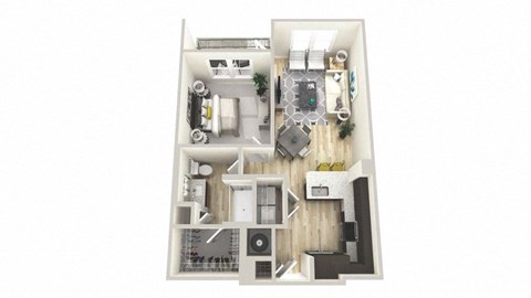 Floor plan for 1 bed, 1 bath, 746 sqft