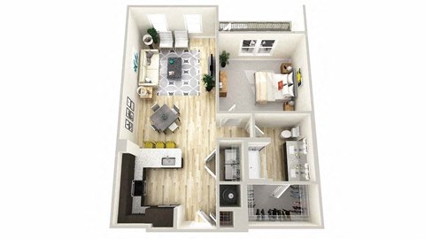 Floor plan for 1 bed, 1 bath, 870 sqft