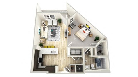 Floor plan for 1 bed, 1 bath, 834 sqft