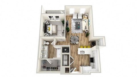 Floor plan for 1 bed, 1 bath, 858 sqft