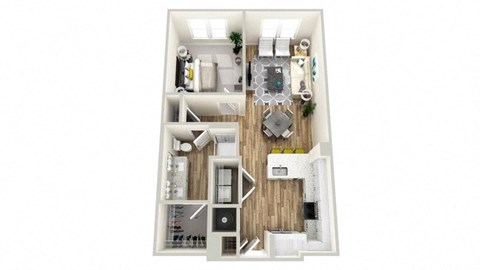 Floor plan for 1 bed, 1 bath, 732 sqft