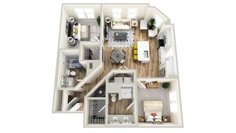 Floor plan for 2 beds, 2 baths, 1041 sqft