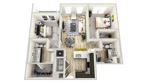 Floor plan for 2 beds, 2 baths, 1087 sqft