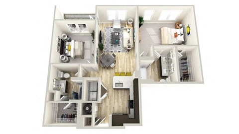 Floor plan for 2 beds, 2 baths, 1109 sqft