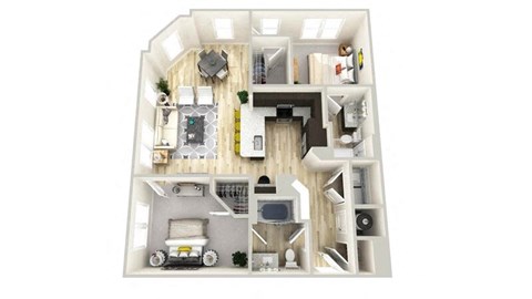 Floor plan for 2 beds, 2 baths, 1132 sqft