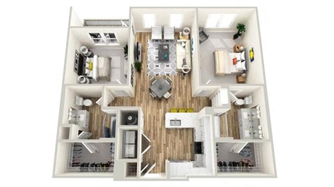 Floor plan for 2 beds, 2 baths, 1199 sqft