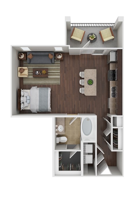 Floor plan for studio, 1 bath, 803 sqft