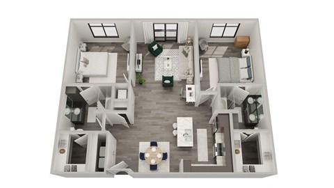 Floor plan for 2 beds, 2 baths, 1277 sqft