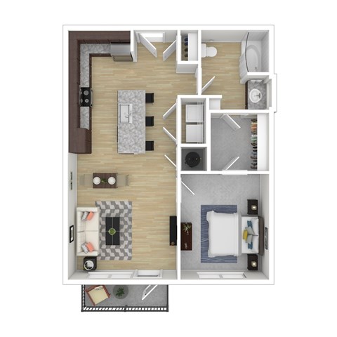 Floor plan for 1 bed, 1 bath, 717 sqft