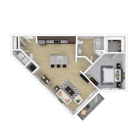 Floor plan for 1 bed, 1 bath, 767 sqft