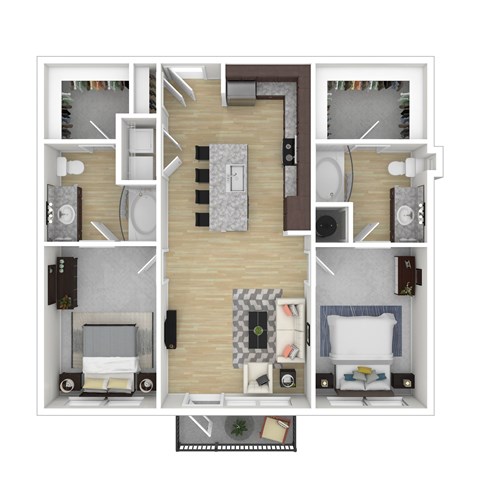 Floor plan for 2 beds, 2 baths, 1005 sqft